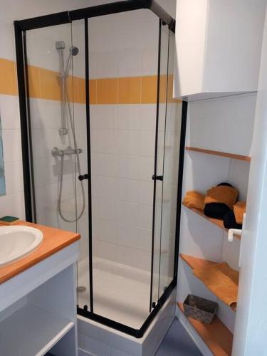une salle de bain avec douche et lavabo dans l'établissement La Campana 104, à Bielle