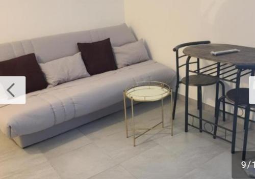 - un canapé dans le salon avec une table et des chaises dans l'établissement FOUVU family 1, à Annemasse