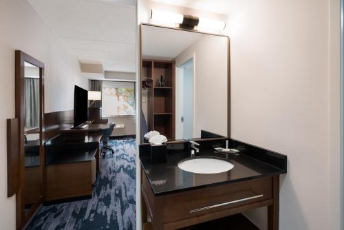 a bathroom with a sink and a large mirror at Fairfield Inn by Marriott Amesbury in Amesbury