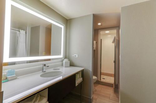 ein Bad mit einem Waschbecken und einem Spiegel in der Unterkunft Hampton Inn Tropicana in Las Vegas