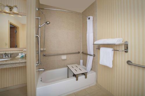 W łazience znajduje się wanna, prysznic i umywalka. w obiekcie Hilton Garden Inn Odessa w mieście Odessa