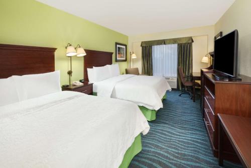 um quarto de hotel com duas camas e uma televisão de ecrã plano em Hampton Inn Atlanta Perimeter Center em Atlanta