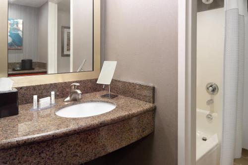 a bathroom with a sink and a mirror at Courtyard by Marriott Atlanta Buckhead in Atlanta