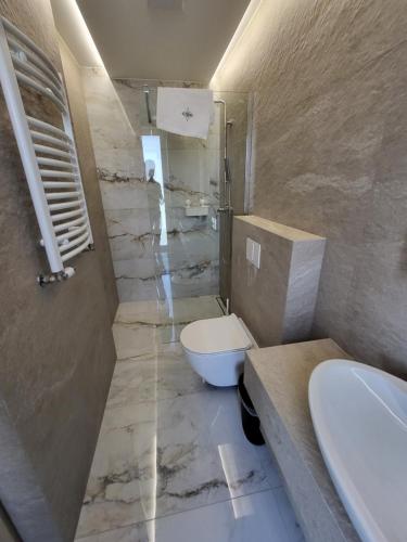 a bathroom with a toilet and a sink at Villa Olimpijska 2 - Centrum in Wisła
