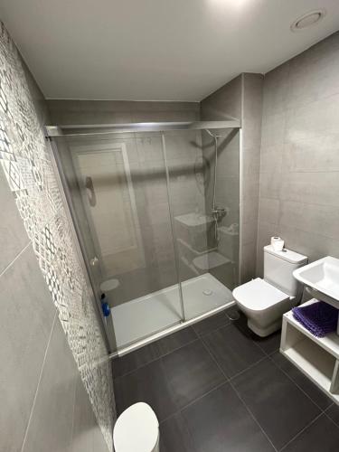 La salle de bains est pourvue d'une douche, de toilettes et d'un lavabo. dans l'établissement La estrella de Javi, à Benajarafe