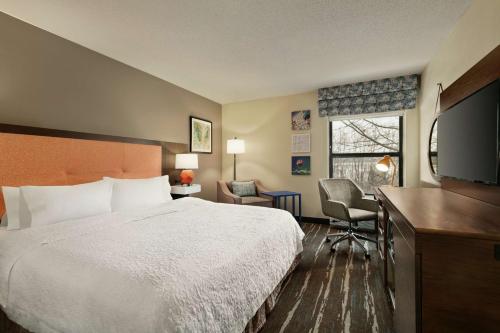 um quarto de hotel com uma cama e uma televisão de ecrã plano em Hampton Inn Binghamton/Johnson City em Binghamton