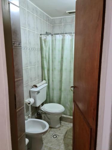 La salle de bains est pourvue de toilettes et d'un lavabo. dans l'établissement Odelbor Departamento, à Ushuaia