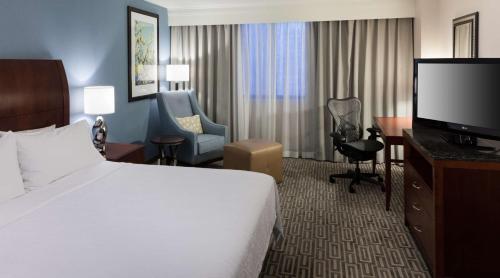 丹佛的住宿－丹佛市中心希爾頓花園酒店，配有一张床和一台平面电视的酒店客房