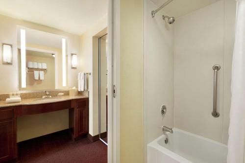 uma casa de banho com uma banheira, um lavatório e um chuveiro em Homewood Suites by Hilton Dulles-North Loudoun em Ashburn