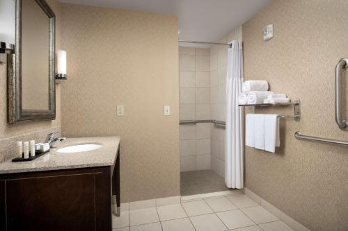 a bathroom with a sink and a shower at Embassy Suites by Hilton Birmingham Hoover in Hoover