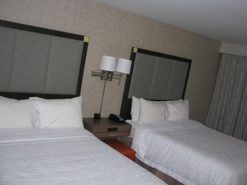 a hotel room with two beds and a mirror at Hampton Inn Sevierville in Sevierville