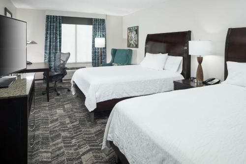 a hotel room with two beds and a flat screen tv at Hilton Garden Inn Dothan in Dothan