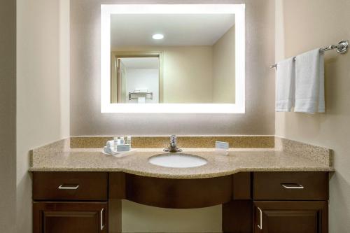 a bathroom with a sink and a mirror at Homewood Suites by Hilton Macon-North in Macon