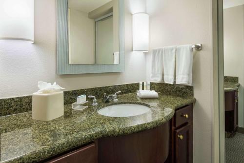a bathroom with a sink and a mirror at Homewood Suites by Hilton Tampa Airport - Westshore in Tampa