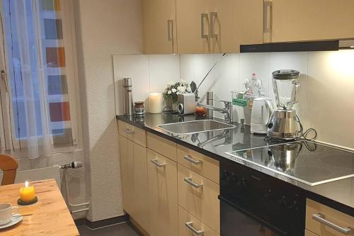 - une cuisine avec un évier et un comptoir dans l'établissement Bern room near Main Station, à Berne