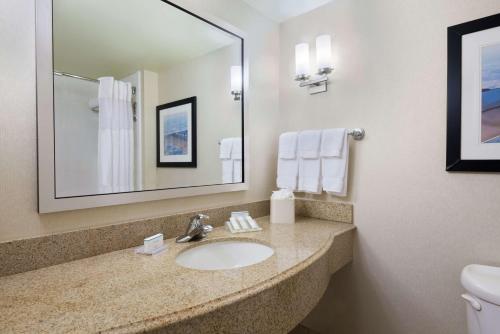 a bathroom with a sink and a mirror at Hilton Garden Inn Tampa Airport/Westshore in Tampa