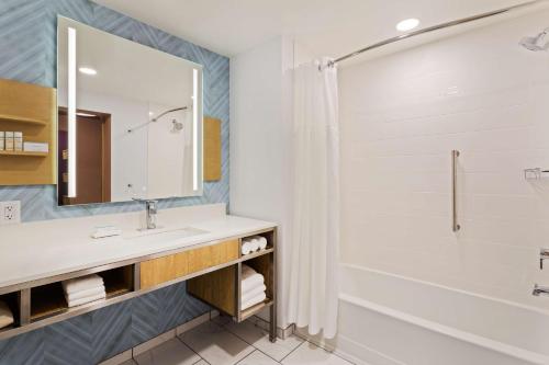 La salle de bains est pourvue d'un lavabo et d'une douche. dans l'établissement Hilton Garden Inn Homestead, Fl, à Homestead