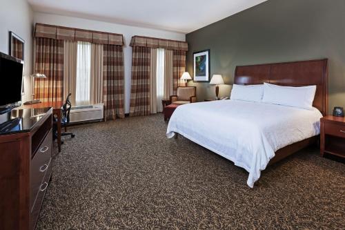 ein Hotelzimmer mit einem Bett und einem Flachbild-TV in der Unterkunft Hilton Garden Inn Corpus Christi in Corpus Christi