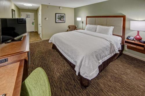 a hotel room with a bed and a flat screen tv at Hampton Inn Savannah-I-95-North in Port Wentworth