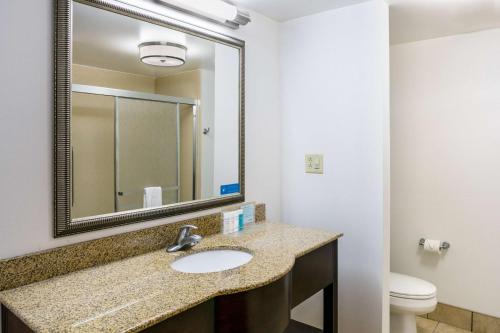 a bathroom with a sink and a mirror and a toilet at Hampton Inn & Suites Toledo-Perrysburg in Rossford