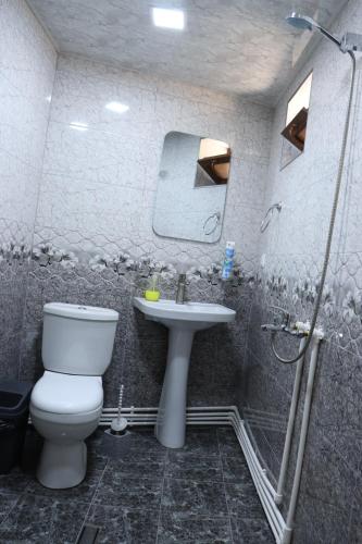 a bathroom with a toilet and a sink and a shower at LUCY B&B in Garni
