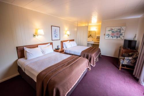 pokój hotelowy z 2 łóżkami i telewizorem w obiekcie North Winds Motel w mieście Mackinaw City