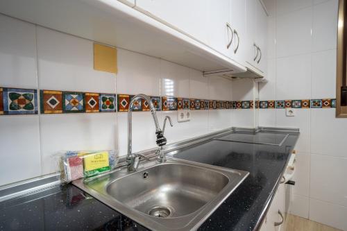 a stainless steel sink in a small kitchen at TrendyHomes Train Station in Almería