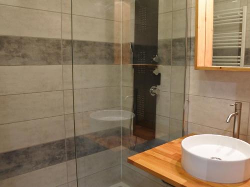 y baño con lavabo y ducha acristalada. en Appartement Morzine, 2 pièces, 6 personnes - FR-1-754-7, en Morzine