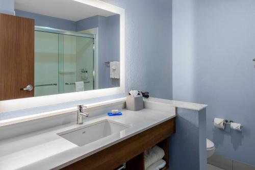 y baño con lavabo y espejo. en Holiday Inn Express & Suites Leander, an IHG Hotel en Leander