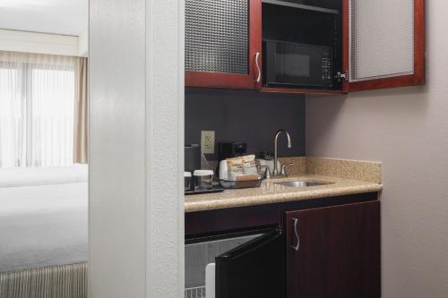 uma pequena cozinha com um lavatório e um micro-ondas em SpringHill Suites Knoxville At Turkey Creek em Knoxville