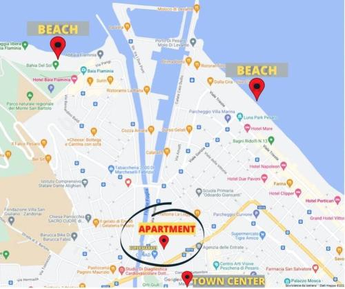 a map of the beach in parabiten with the locations of attractions at I love Pesaro in Pesaro