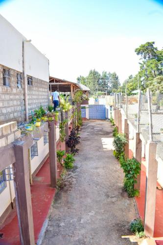 an alley with plants on the side of a building at Four seventy in Meru