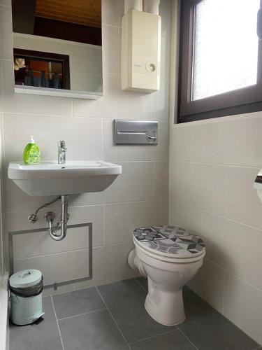 a bathroom with a toilet and a sink at Ferienpark Fedderwardersiel in Fedderwarderdeich