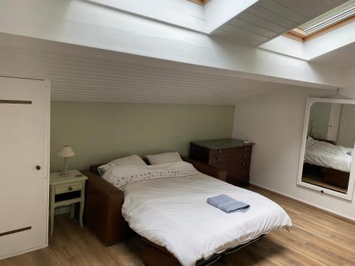 ヴィルヌーヴ・シュル・ロットにあるLas Moulinieresのベッドルーム1室(ベッド1台、ドレッサー、鏡付)