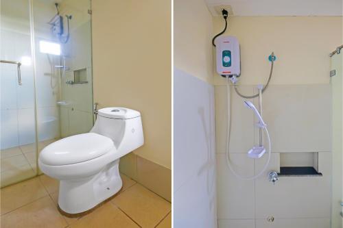 two pictures of a bathroom with a toilet and a shower at OYO 937 Loveness Apartelle in Manila