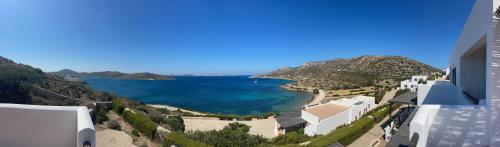 a view of the ocean from a building at Lipsi Blue Hotel in Lipsoi