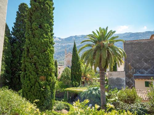 a palm tree in the middle of a garden at Ca'n Puig de Sòller in Sóller