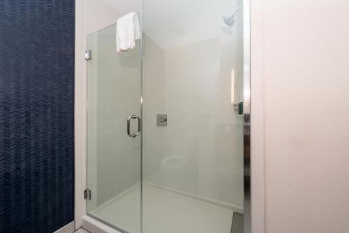 a shower with a glass door in a bathroom at Fairfield Inn & Suites by Marriott Fort Worth Southwest at Cityview in Fort Worth