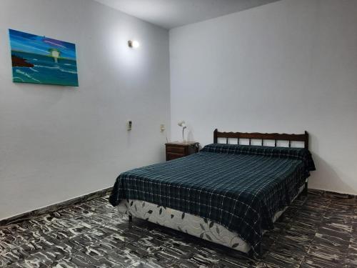 コリエンテスにあるDEPARTAMENTO COSTA PLANTA ALTAのベッドルーム1室(ベッド1台付)が備わります。壁には絵画が飾られています。