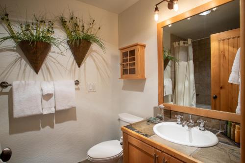 een badkamer met een wastafel, een toilet en een spiegel bij Lodges at Deer Valley in Park City
