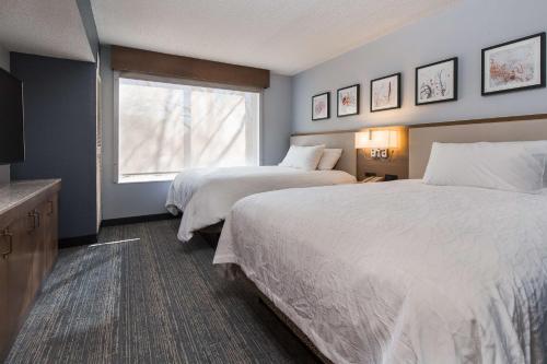 a hotel room with two beds and a window at Hilton Garden Inn Atlanta North/Johns Creek in Johns Creek