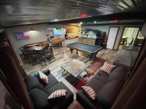 an overhead view of a room with a pool table at Game Junction in Montgomery