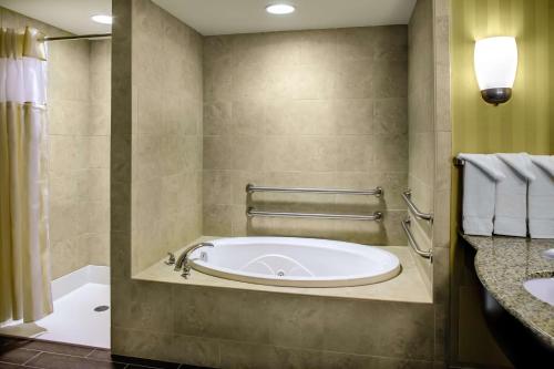 a bathroom with a bath tub and a sink at Hilton Garden Inn Pittsburgh/Cranberry in Cranberry Township