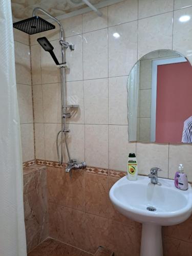 a bathroom with a sink and a shower at Guest House David's B&B in Gyumri