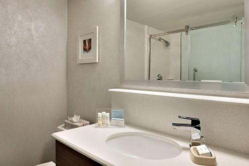 a bathroom with a sink and a mirror at Hampton Inn Philadelphia/Mt. Laurel in Mount Laurel