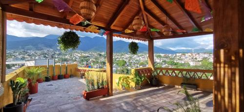 a view from the balcony of a house with plants at Casa Donaji in Oaxaca City