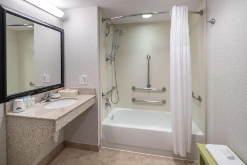 W łazience znajduje się wanna, umywalka i prysznic. w obiekcie Hampton Inn & Suites Chicago North Shore w mieście Skokie