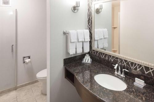 La salle de bains est pourvue d'un lavabo et de toilettes. dans l'établissement Hilton Garden Inn Cincinnati/Mason, à Mason