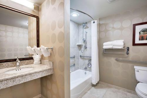 a bathroom with a sink and a tub and a toilet at Hilton Garden Inn Milwaukee Airport in Milwaukee