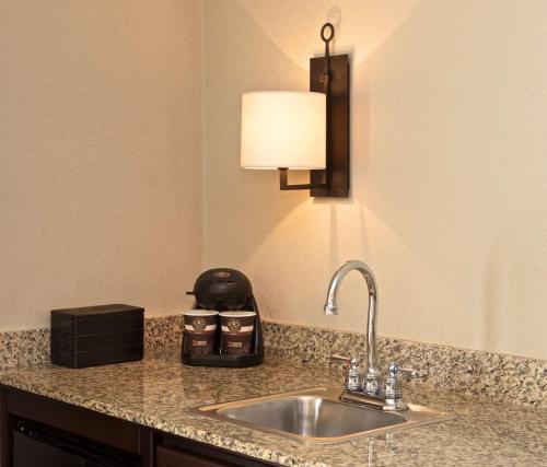 encimera de cocina con fregadero y lámpara en Embassy Suites by Hilton Flagstaff en Flagstaff